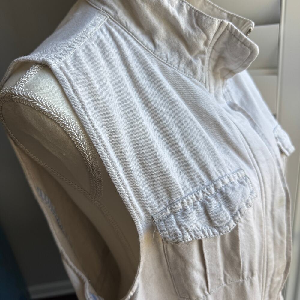 MAX JEANS Beige Oatmeal Linen Blend Cargo Utility Vest Womens Large - Picture 7 of 13